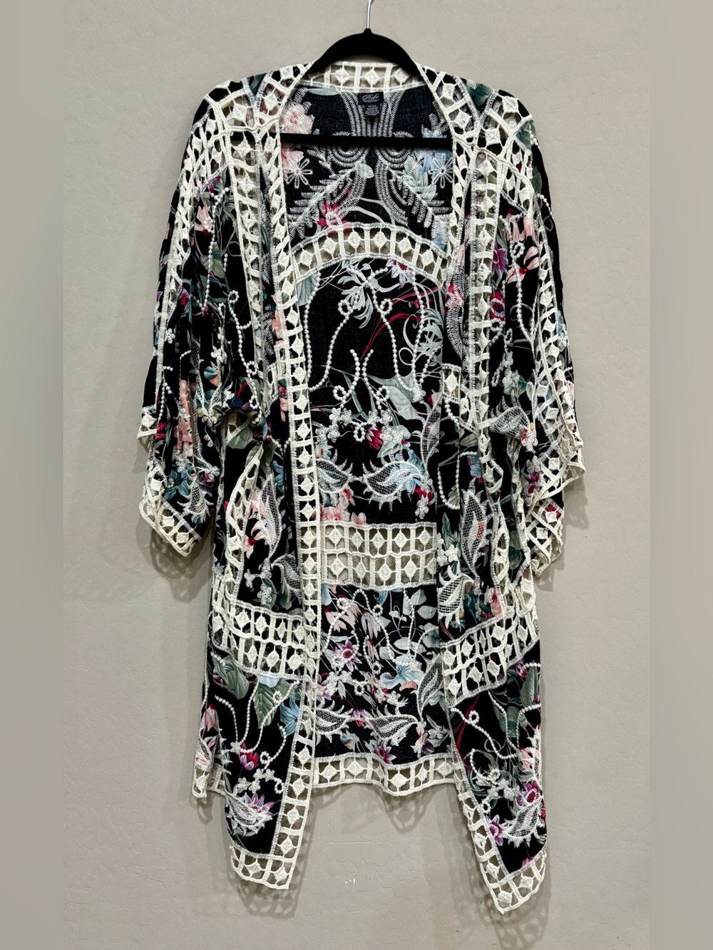 Roffe Floral Kimono with Lace Inserts